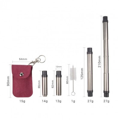 Portable 12mm Diameter Metal Boba Straw Reusable Telescopic Milk Tea Straw for Travel