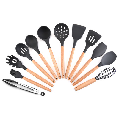 Kitchen Accessories Silicone Non Stick Cookware Sets Kitchen Utensil with Wooden Handle