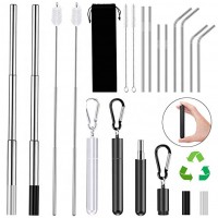 Amazon / Ebay / lazada telescopic reusable straw, collapsible foldable drinking metal straw with cleaning brush