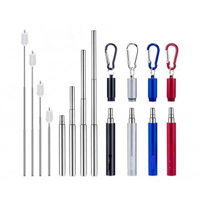 Amazon Hot Sale Reusable Metal Drinking Folding Straw Collapsible Straw with Carabiner