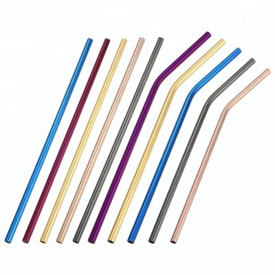 LFGB Approved Rainbow Colored Drinking Straw Stainless Steel Straight Bent Straw for Bar Party