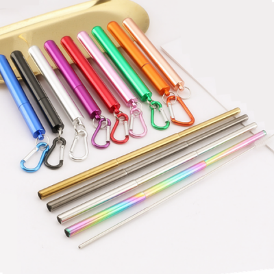 Good Price Eco-friendly Rainbow Color Portable Reusable Telescopic Drinking Straw with Cleaning Brush